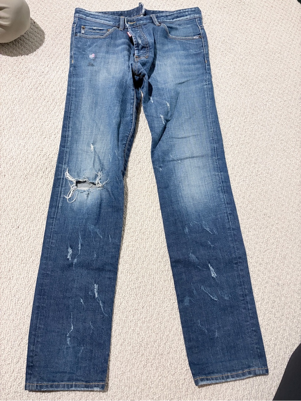 Rare DSQUARED2 Dean Distressed Red-Zip Jeans IT 52 W36